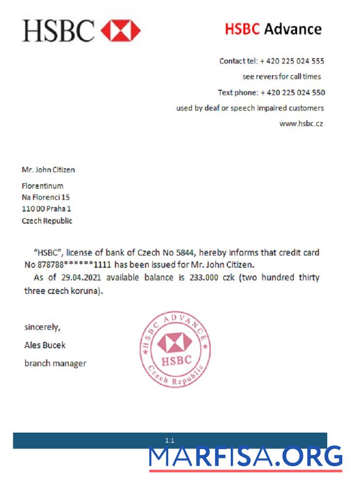 Downloadable Czech HSBC reference example